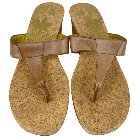 Timberland Wedge Thong Sandals 8 Brown Leather Cork - Picture 2 of 11